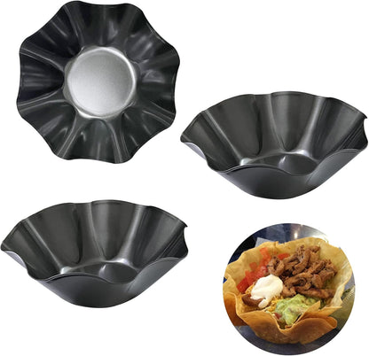 Skiennix Taco Shell Bowl Maker - 3 Pack Nonstick Carbon Steel Tortilla Molds | 8.4" Baking Pans for Tostadas