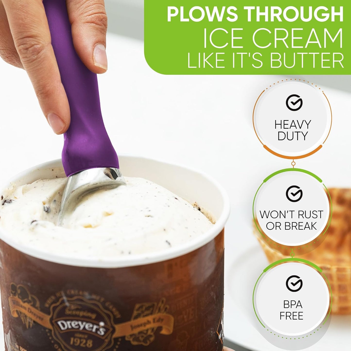 Spring Chef Ice Cream Scoop - Professional Heavy Duty Scooper with Soft Grip Handle | Purple