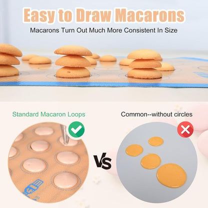 Folksy Super Kitchen Silicone Macaron Baking Mat Set - Non-Stick Oven Liner for Cookies | 3 Pieces (2 Half Sheets & 1 Quarter Sheet) - Blue (16.5x11.6)