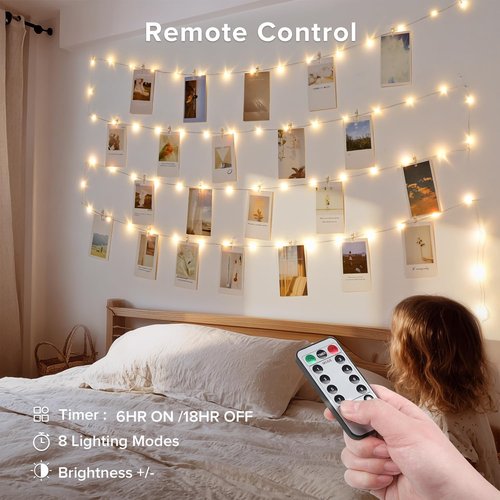 JMEXSUSS Fairy Lights - 33Ft 100LED Photo Clips String Light with Timer | Ideal for Bedroom & Party Decor