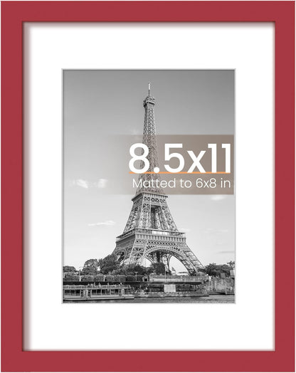Upsimples 8.5x11 Picture Frame - Versatile Display for 6x8 Photos with Mat or 8.5x11 Without - Red, 1 Pack