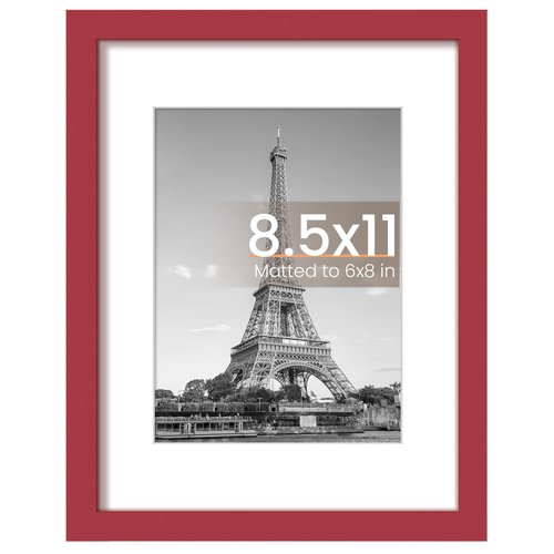 upsimples 8.5 By 11 Picture Frame, Display Pictures 6x8 with Mat or 8.5 x 11 Without, Wall Hanging Photo Frames, Red, 1 Pack