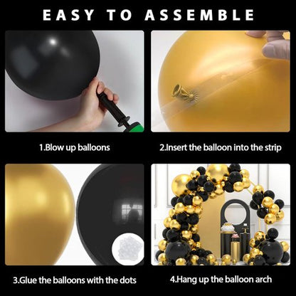 Black and Gold Balloons Garland Arch Kit - 134pcs Metallic Balloons for Graduation, New Year, Birthday Celebrations