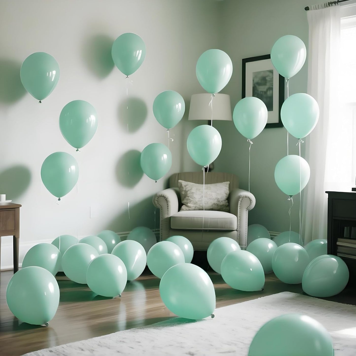 Skiennix Pastel Green Balloons - 12 Inch Latex Balloons for Birthday Parties & Baby Showers | 110 Pack with Ribbons