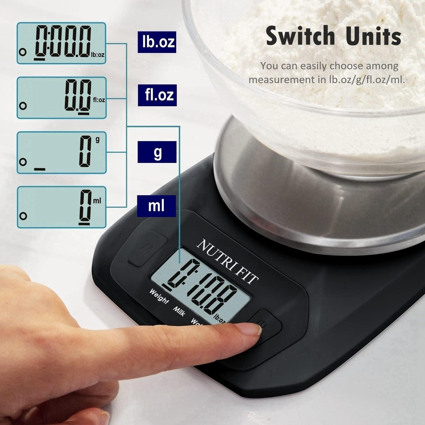 NUTRI FIT Digital Food Scale - Accurate Weight Measurement in Grams & OZ | Stainless Steel, Black Finish