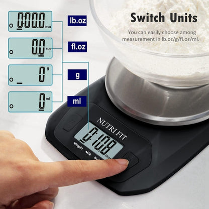 NUTRI FIT Digital Food Scale - Accurate Weight Measurement in Grams & OZ | Stainless Steel, Black Finish