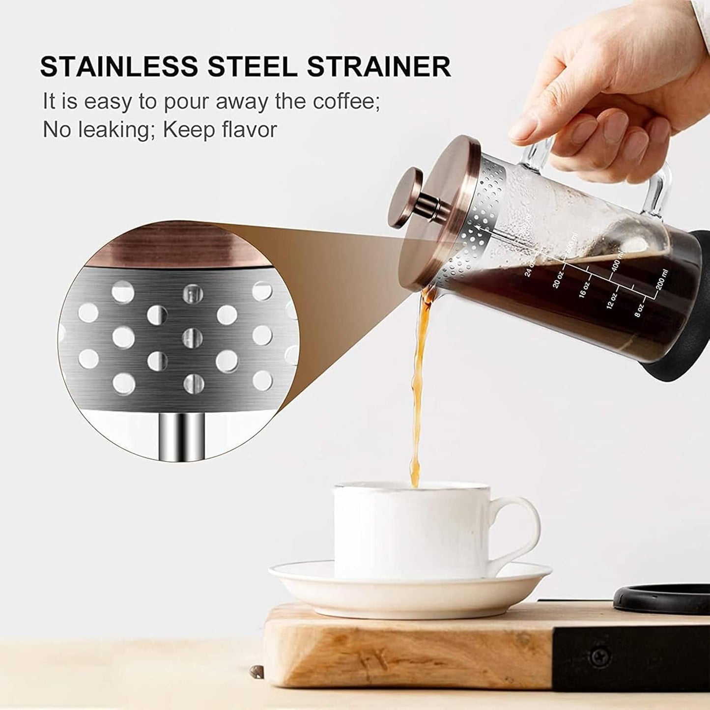 Skiennix French Press Coffee Maker - 34 Ounce Stainless Steel & Borosilicate Glass | 4 Filters Included