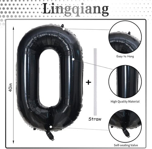Black Number 0 Balloon by [Brand Name] - 40 Inch Large Foil Mylar Helium Balloon for Birthday & Graduation Celebrations