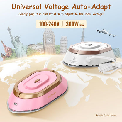 Newbealer Travel Iron Bundle - Dual Voltage Smart Steam Iron with Non-Stick Ceramic Soleplate | Gold