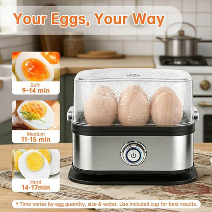 Aotto Electric Egg Cooker - 6-Egg Capacity for Soft, Medium, Hard-Boiled Eggs | Fast Boil & Auto Shut-Off