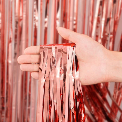Voircoloria Rose Gold Foil Fringe Backdrop Curtains - 3 Pack Tinsel Streamers for Parties & Events