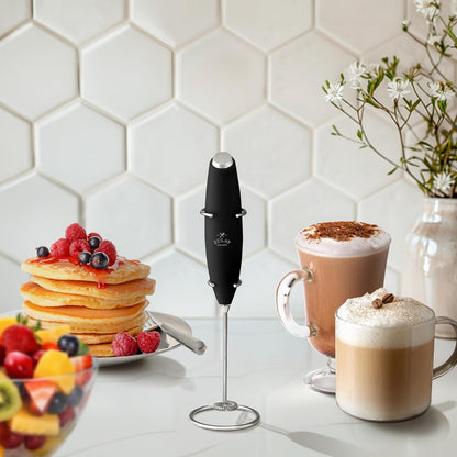 Zulay Kitchen Milk Frother Wand - Ultra-Fast Handheld Electric Whisk for Coffee, Lattes & More - Black