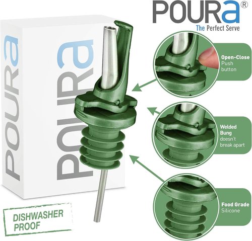 BPA‑Free Olive Oil Bottle Spouts, Leakproof Olive Oil Dispenser Spout with Hygienic One‑Hand Open/Close, Dust Cap & Screen Alternative, 2‑Pack Green