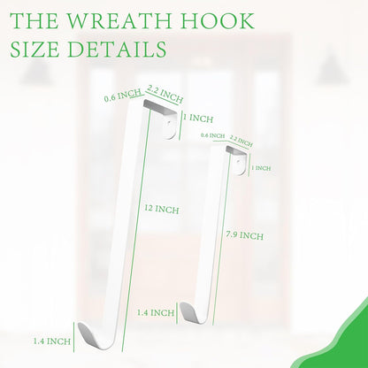 Skiennix 4 Pack Wreath Hangers - Heavy Duty Over Door Hooks for Towel, Coat, Hat Storage | 8" & 12" Sizes