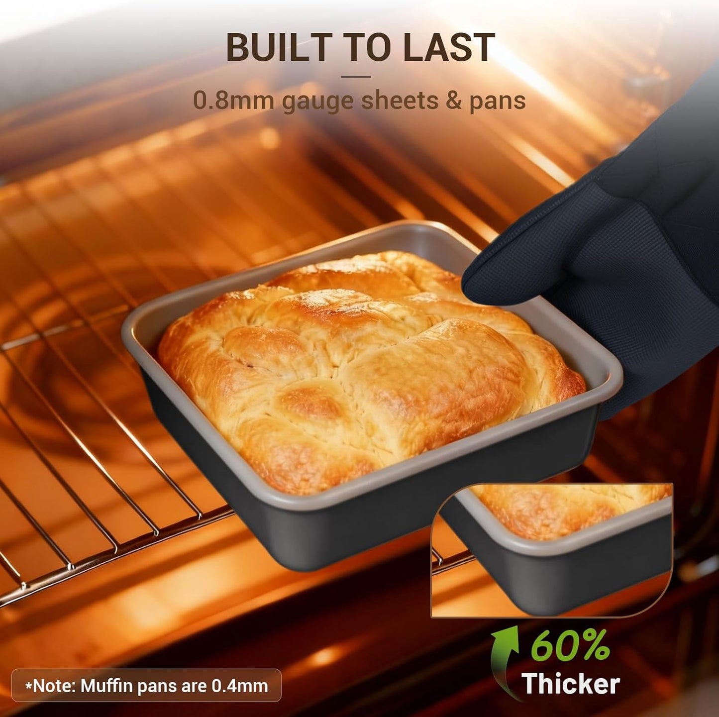 Ammeloo 22-Piece Non-Stick Baking Pans Set - Stackable Bakeware with Oven Mitts & Utensils | Gray & Stone Black
