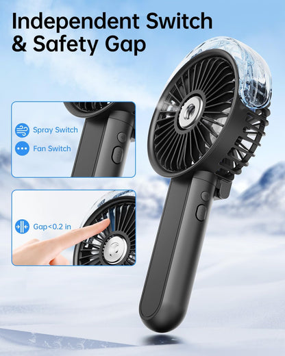 Sweetfull Portable Misting Fan - 180° Foldable Handheld Fan with Mist Spray & 3 Speeds | USB Rechargeable for Travel & Outdoor Use