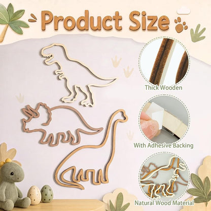 Three-Piece Wooden Dinosaur Wall Decor Set for Nursery
