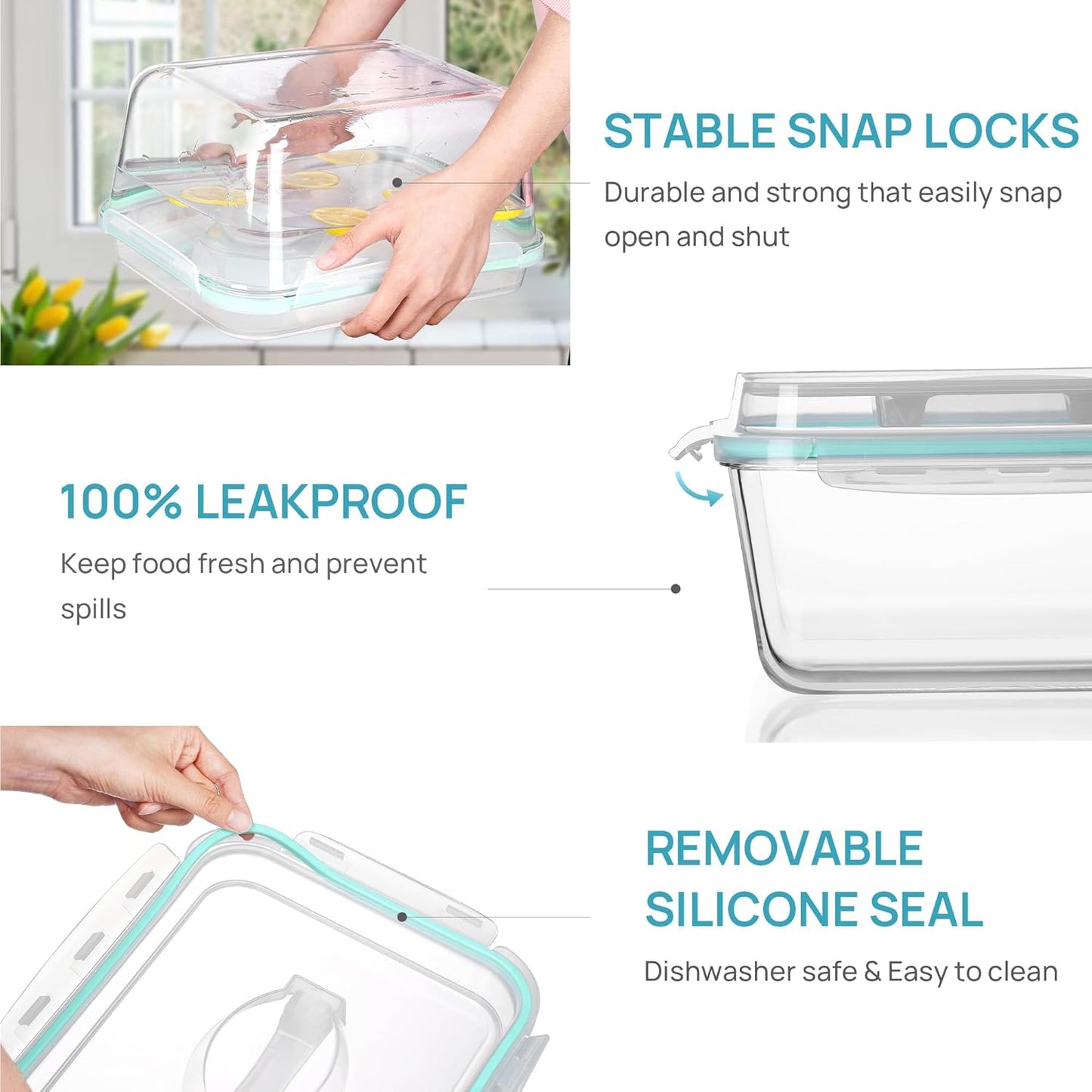 Vtopmart Extra Large Glass Food Storage Containers - 6.5L | Airtight Snap Lids | BPA Free, Oven & Freezer Safe