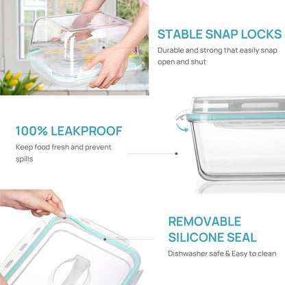 Vtopmart Extra Large Glass Food Storage Containers - 6.5L | Airtight Snap Lids | BPA Free, Oven & Freezer Safe
