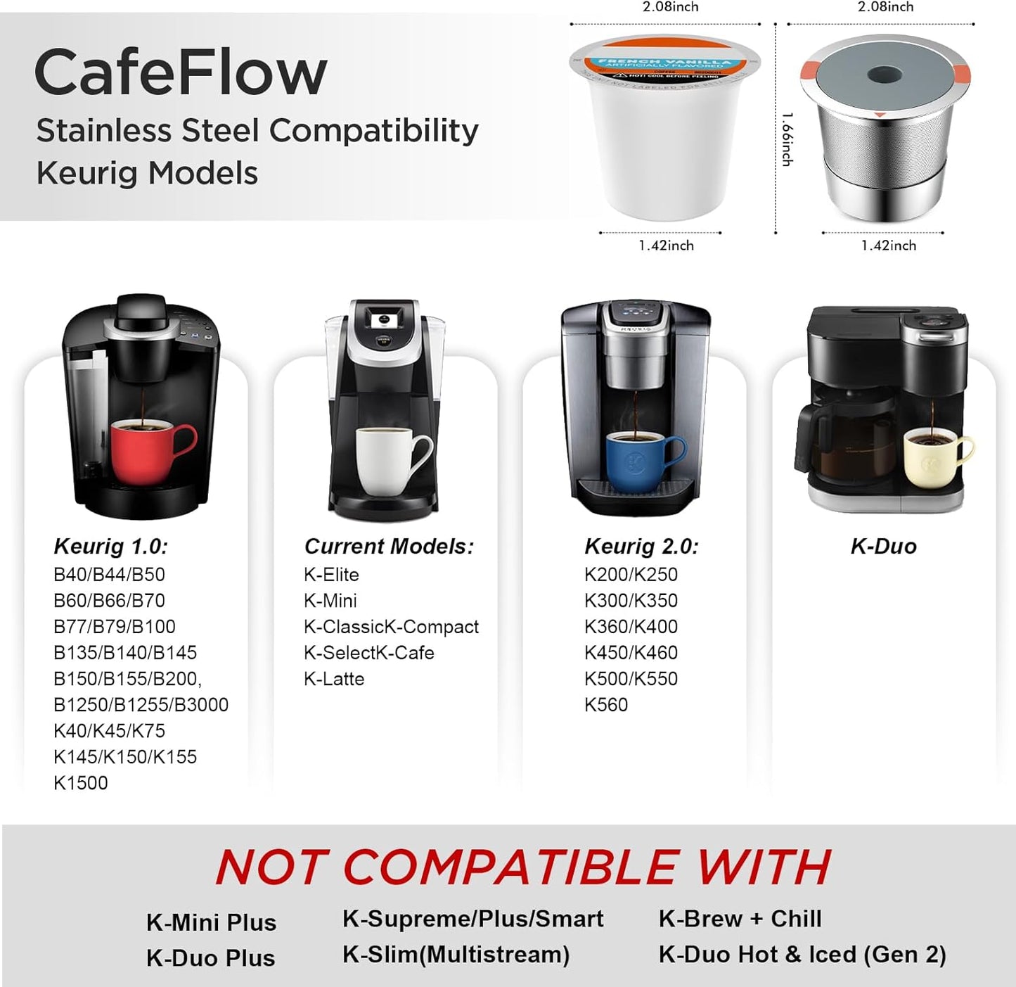 Skiennix Reusable K Cups - Universal Stainless Steel Filters for Keurig 1.0 & 2.0 | 4-Pack