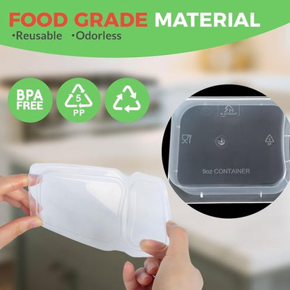 MACTANO Reusable Snack Containers - 9 oz Double Compartment Meal Prep Boxes | BPA-Free, 20 Sets for Work & Travel