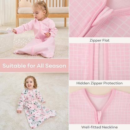 Yoofoss Baby Sleep Sack - 100% Cotton Long Sleeve Wearable Blanket for Infants 6-12 Months | 2-Way Zipper, 0.5 Tog