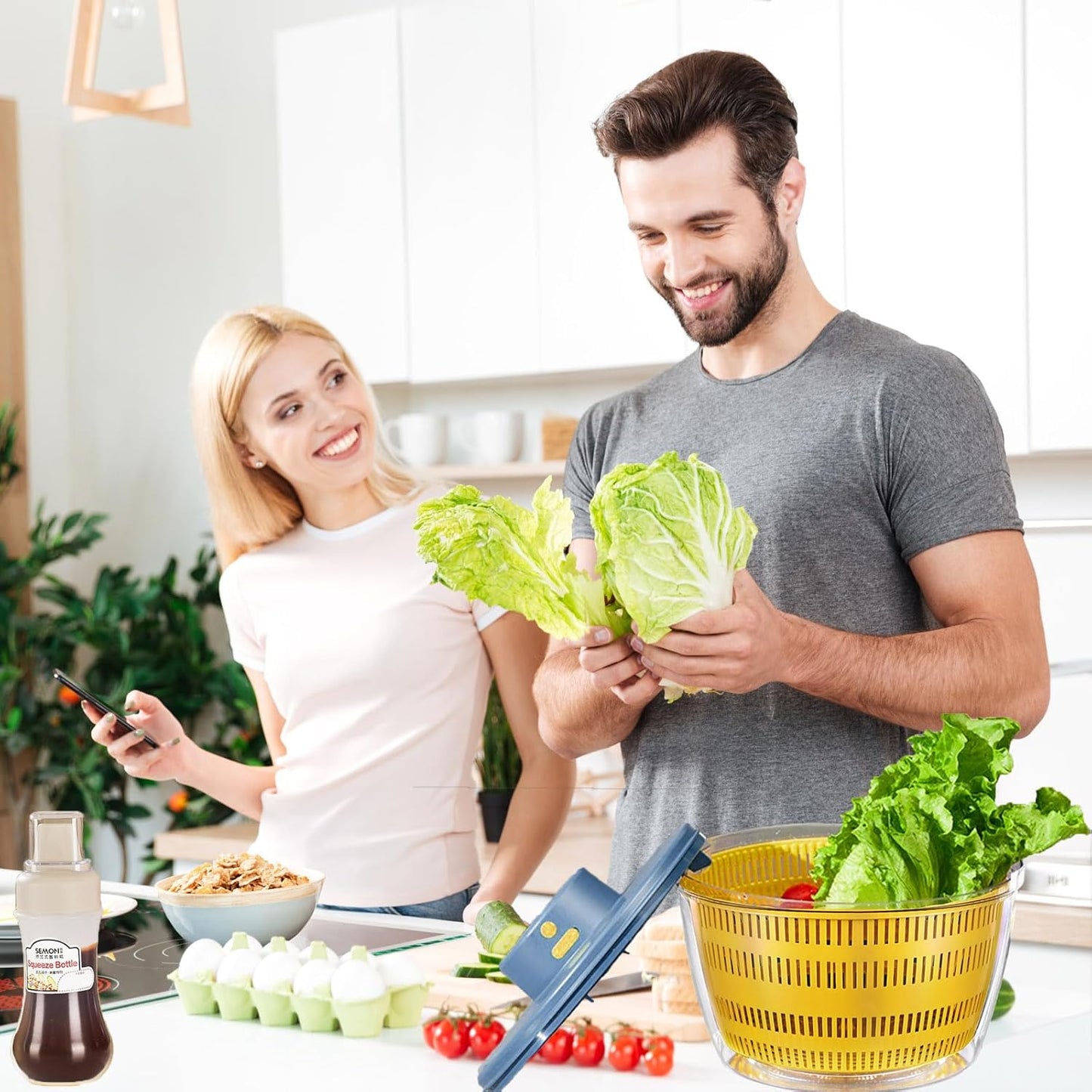 Skiennix Large Salad Spinner - 3-in-1 Vegetable Wash Bowl & Lettuce Cleaner | 4.22Qt Quick Drainage Mixer