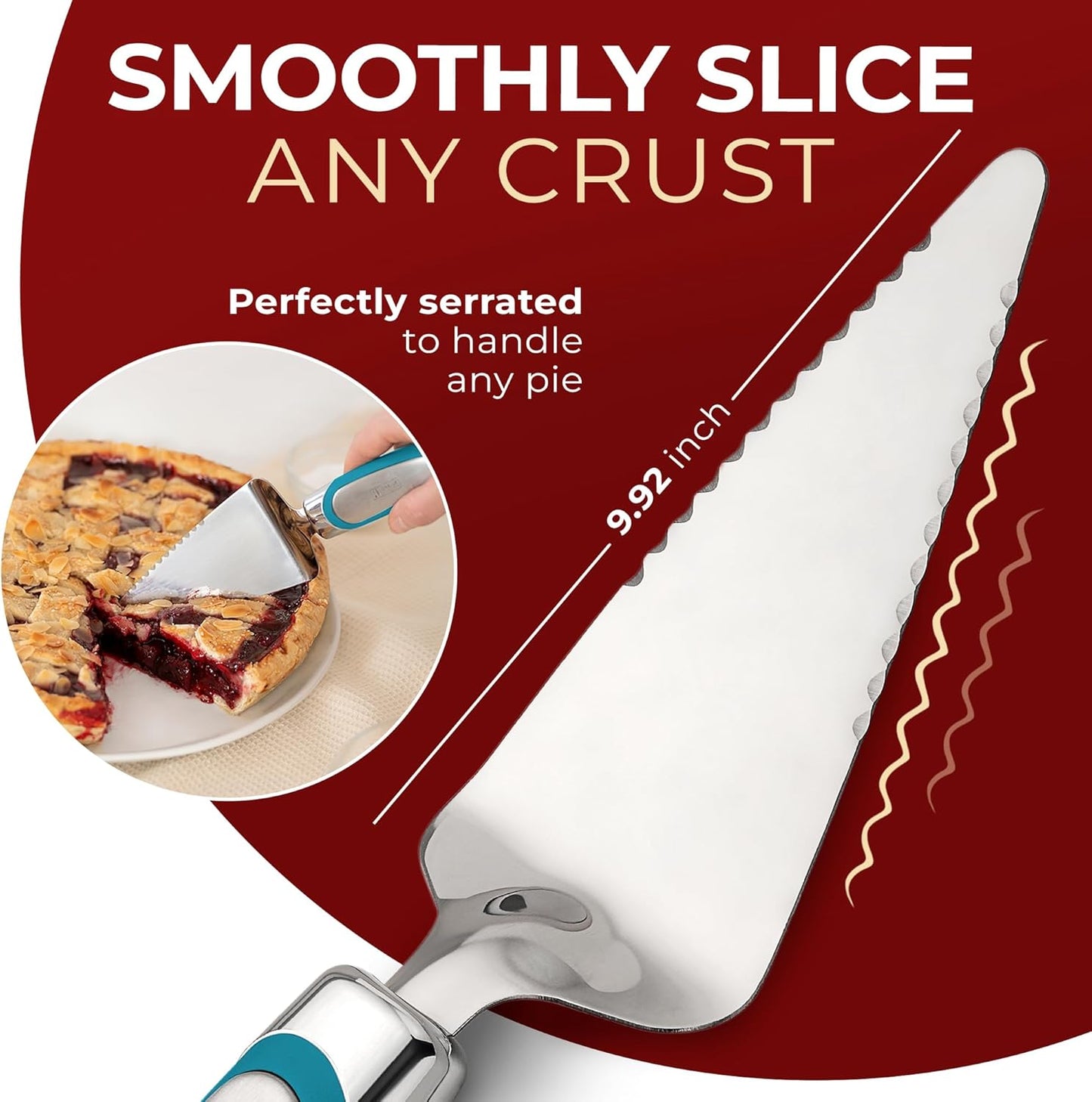 Orblue Pie Server - Serrated Stainless Steel Cake Cutter for Left or Right-Handed Chefs | Blue