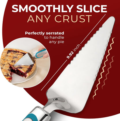 Orblue Pie Server - Serrated Stainless Steel Cake Cutter for Left or Right-Handed Chefs | Blue