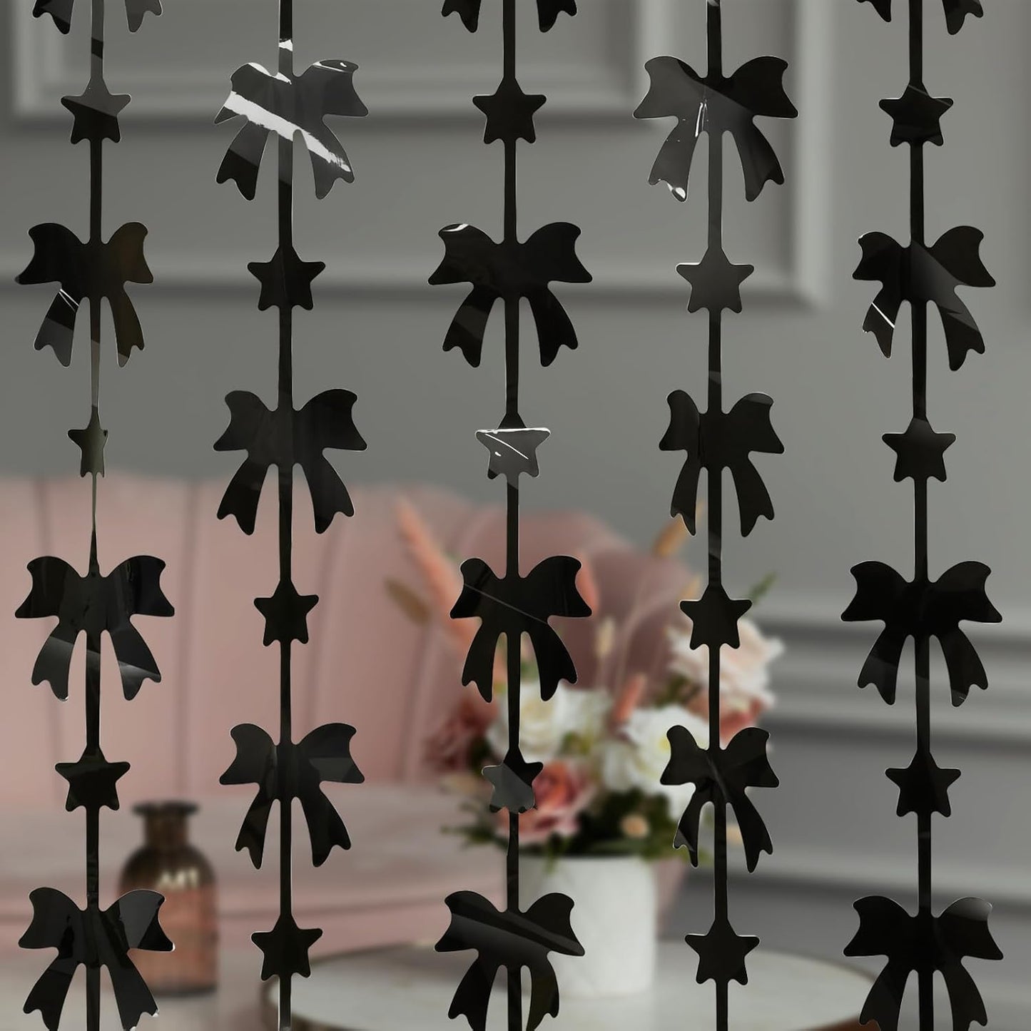 Menstarsi Bow Party Decorations - 2 Pack Black Foil Fringe Curtains | 3.3 X 6.6 Ft Backdrop for Events