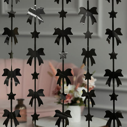 Menstarsi Bow Party Decorations - 2 Pack Black Foil Fringe Curtains | 3.3 X 6.6 Ft Backdrop for Events