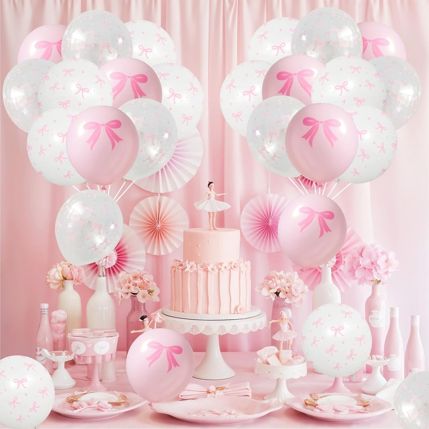 Skiennix Pink Bow Balloons - 35PCS Light Pastel Pink & Clear Latex Balloons for Weddings & Parties