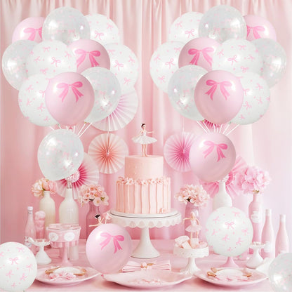 Skiennix Pink Bow Balloons - 35PCS Light Pastel Pink & Clear Latex Balloons for Weddings & Parties