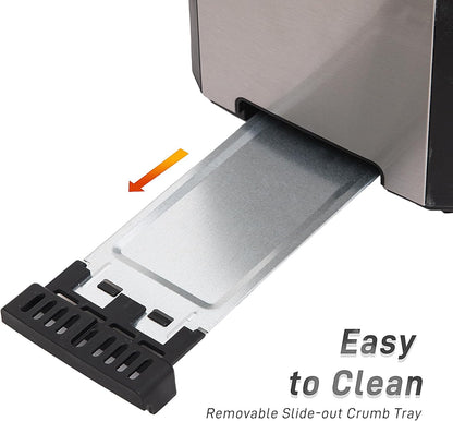 Skiennix 4-Slice Stainless Steel Toaster - Extra Wide 1.5” Slots, 6 Shade Settings & Removable Crumb Tray