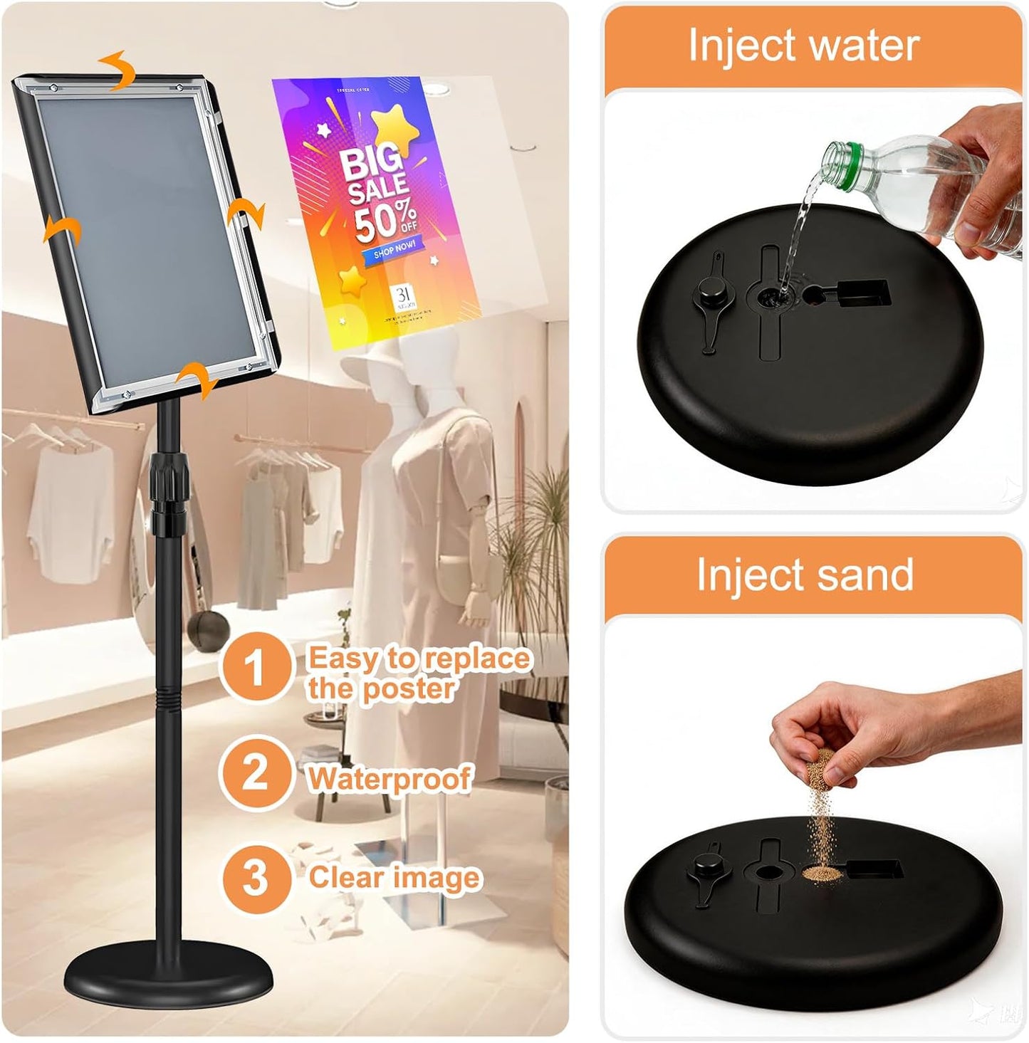 Sign Holder Stand by [Brand Name] - 8.5x11″ Adjustable Freestanding Display Frame | Black Pedestal Base for Menus & Logos