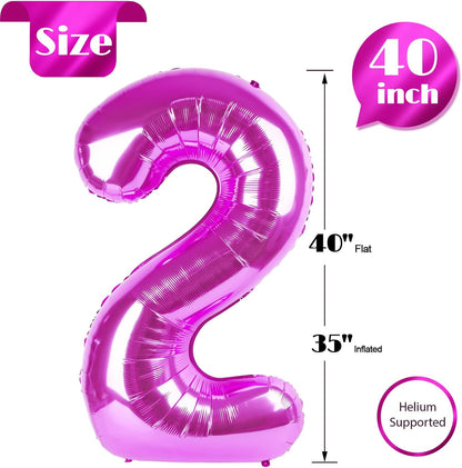 Number 2 Balloon by [Brand Name] - 40 Inch Rosy Purple Birthday Decoration for Second Birthday Party