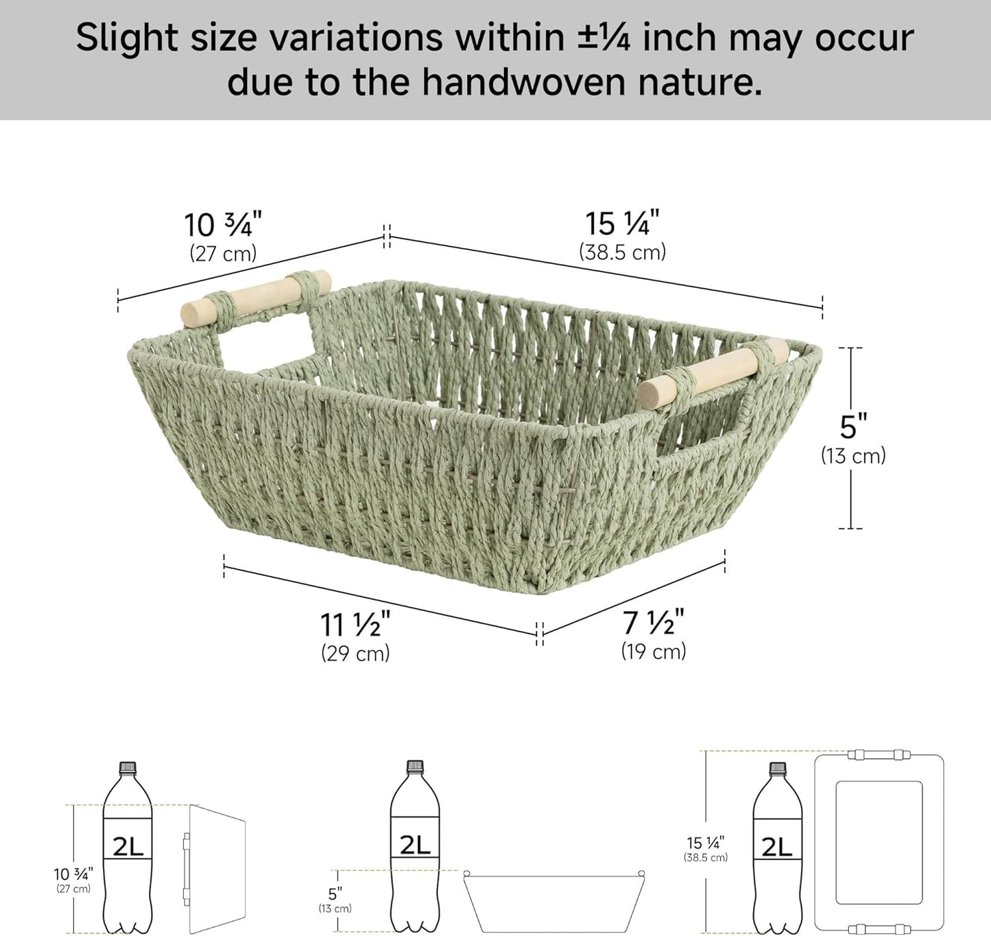 StorageWorks Large Wicker Storage Baskets - Organize with Wooden Handles | Bosana Green, 2-Pack