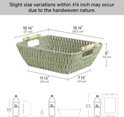 StorageWorks Large Wicker Storage Baskets - Organize with Wooden Handles | Bosana Green, 2-Pack