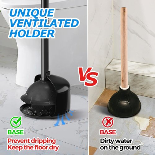 FORASTO Toilet Plunger with Holder,Plungers for Bathroom with Holder,Plunger with Cover,Bathroom Decor，Bathroom Accessories，Toilet Bowl Cleaners,Black(19inch)