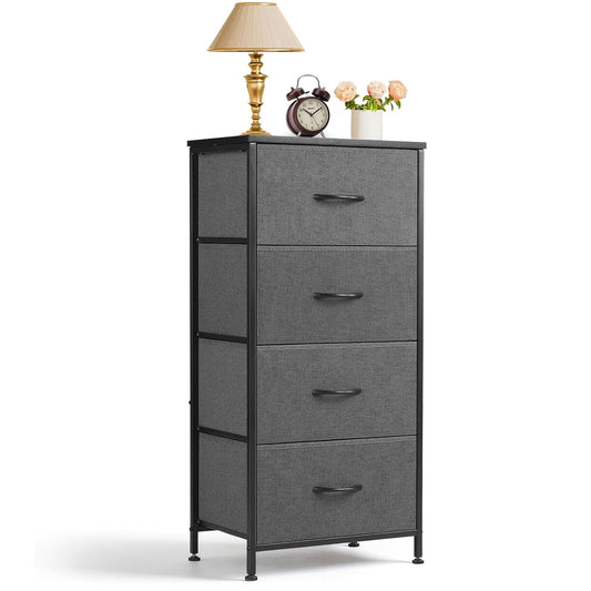 Regine Switzerland 4-Drawer Nightstand - Stylish Gray Bedside Table with Wooden Top & Fabric Bins