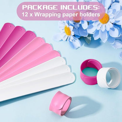 Charniol Wrapping Paper Roll Holder - 12-Piece Silicone Covered Metal Stabilizer | 1 x 9 Inch, Rose Red, Pink, White
