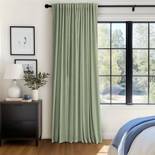 100% Blackout Shield Linen Blackout Curtains for Bedroom 84 Inches Long, Back Tab/Rod Pocket Living Room Drapes, Thermal Insulated Blackout Curtains 1 Panel Set, 100" W x 84" L, Sage
