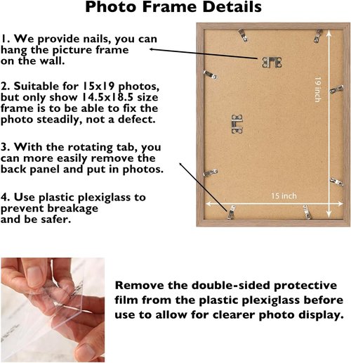JCJMY 15x19 Picture Frame - Rustic Brown Photo Display for Horizontal & Vertical Wall Art