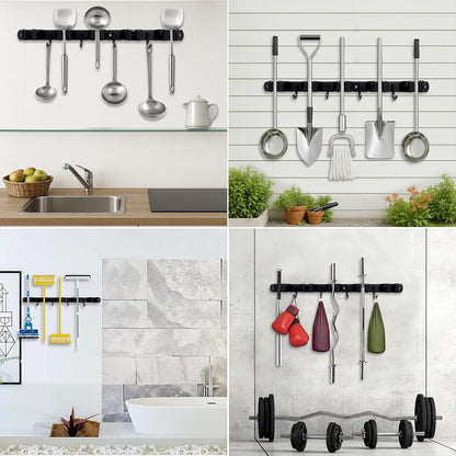 Skiennix Mop and Broom Holder - Heavy Duty Wall Mount Organizer with 5 Racks & 4 Hooks | Non-Slip Storage Solution for Home & Garage