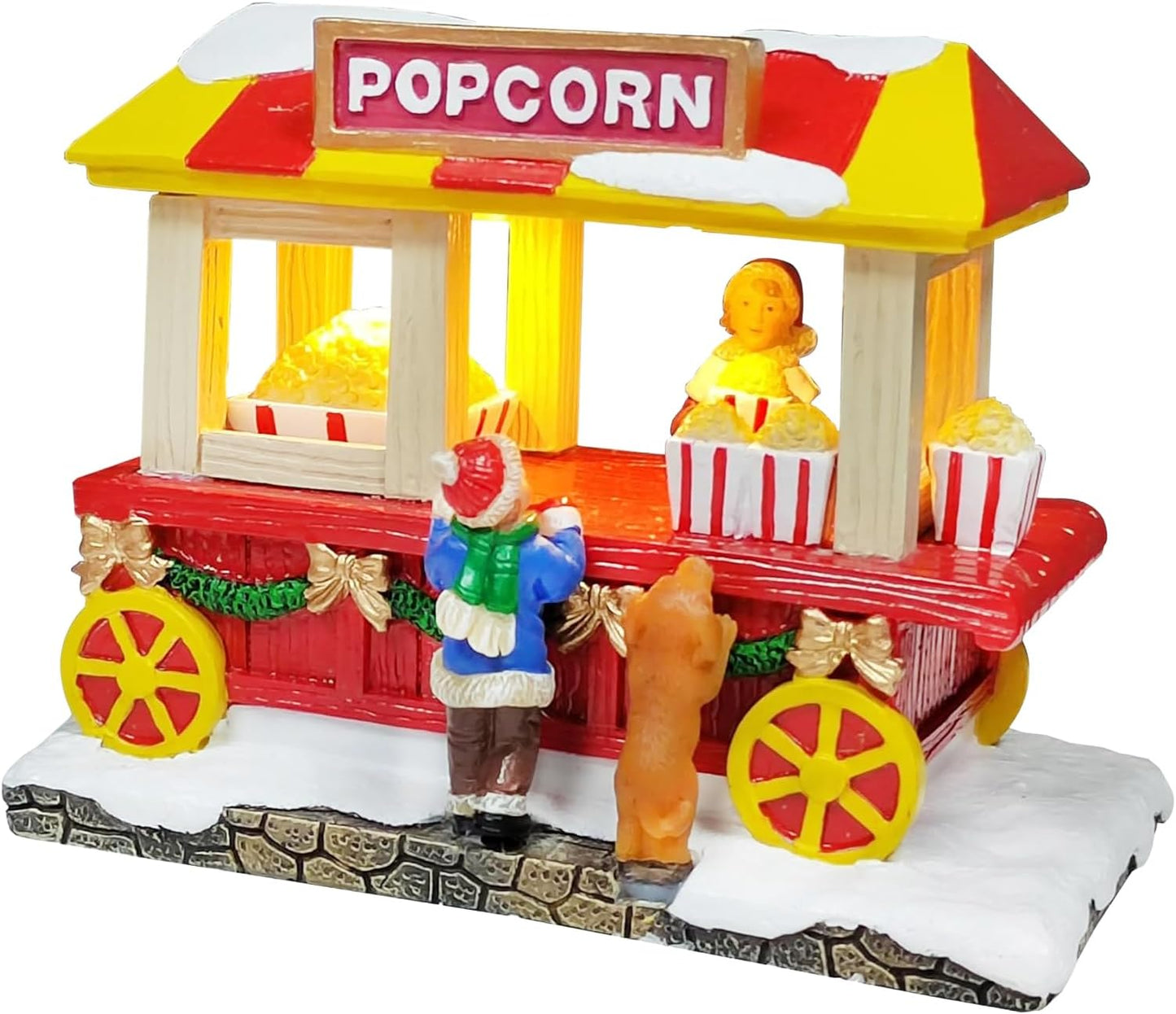 Moments In Time Popcorn Wagon | LED Lighted Festive Vendor Cart - Handcrafted Holiday Decoration