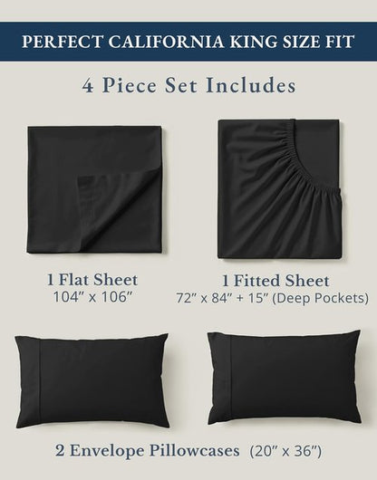 Lane Linen 100% Organic Cotton California King Sheets Set - Ultra Soft Percale Weave, Fits Mattresses Up to 15" Deep | Black