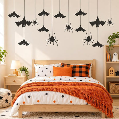 Halloween Wall Decals - Hanging Bat and Spider Silhouette Kit (Variation: Spider)