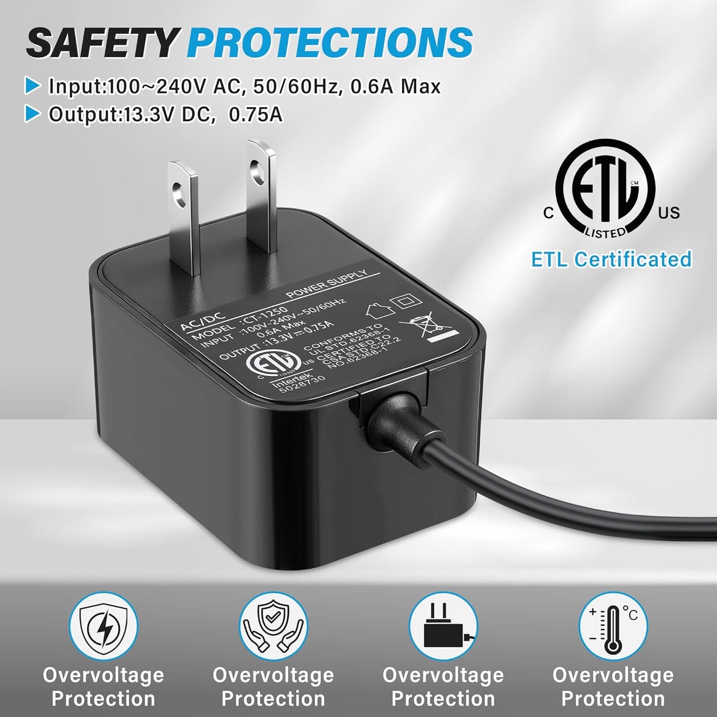 Ninja Replacement Charger - 13.3V 0.75A Power Adapter for Blast Max BC251 Blender | 5.9FT Cord