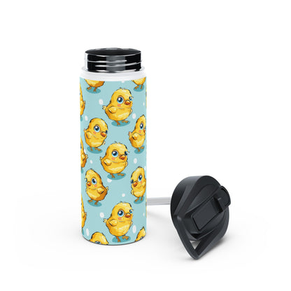 Insulated Water Bottle Thermos, 18oz, Cute Baby Chicks - Double Walled Stainless Steel, Keeps Drinks Hot or Cold