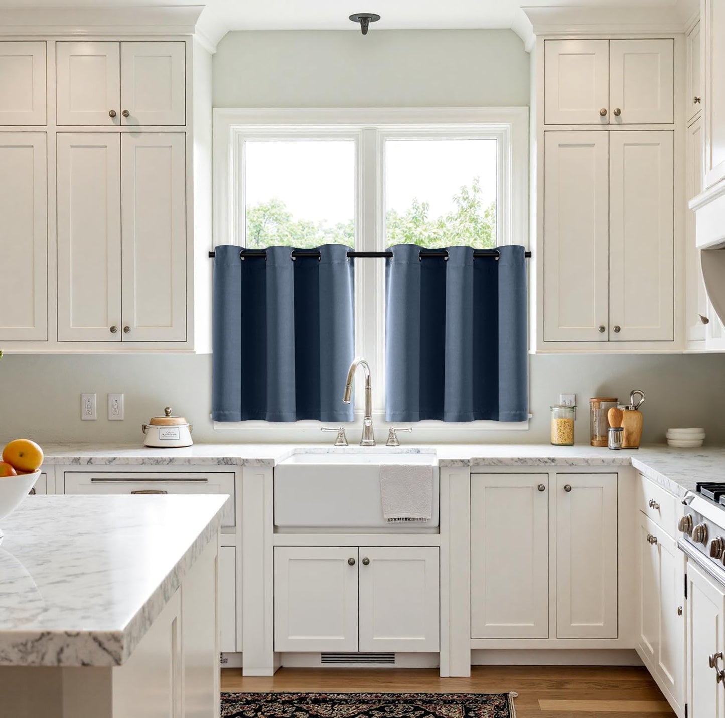 MIULEE Short Curtains - Stone Blue Blackout Thermal Insulated Drapes | 2 Panels, W40 x L36 Inch